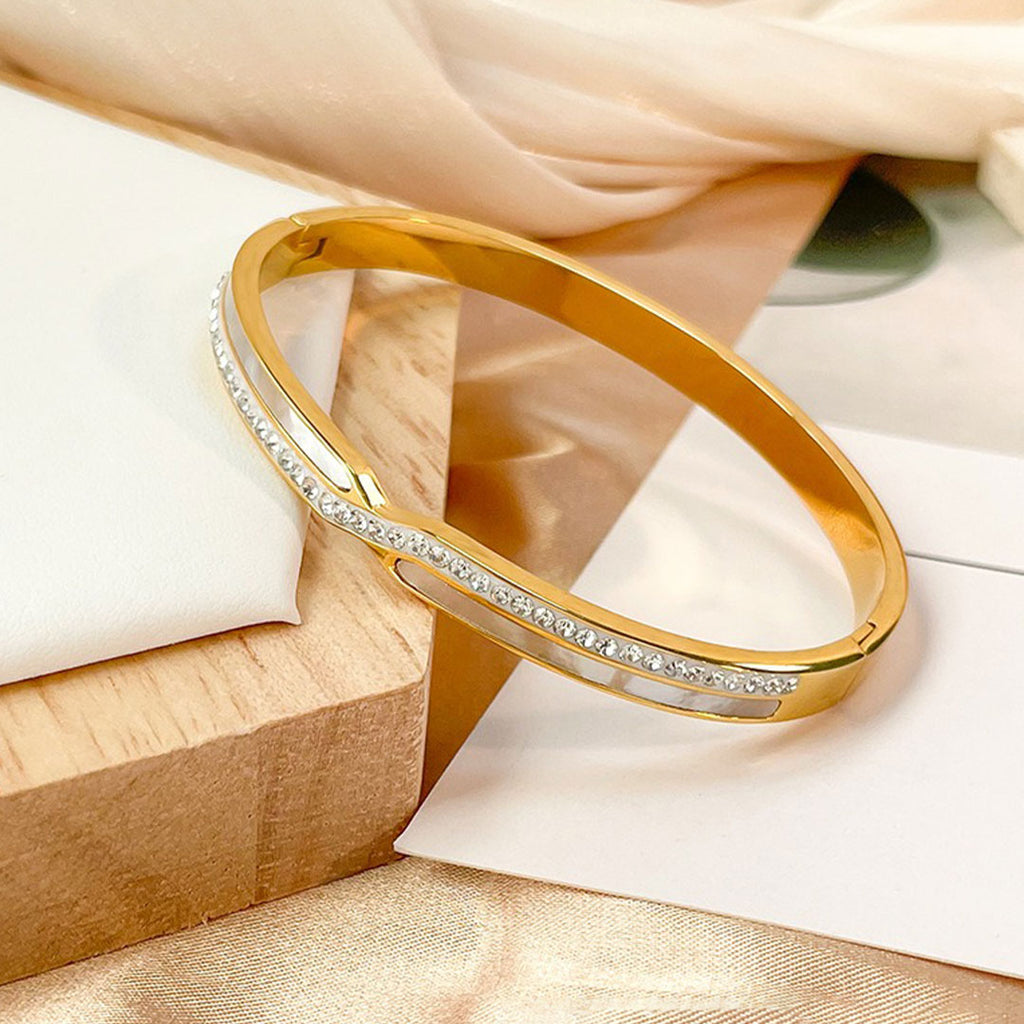 gold cubic zirconia with mother of pearl bangle 