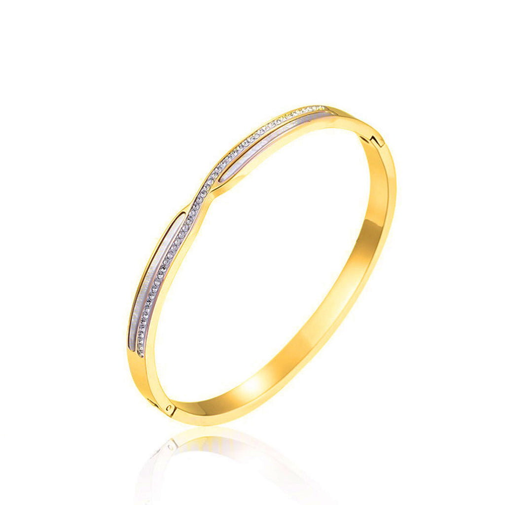 gold cubic zirconia mother of pearl bangle 