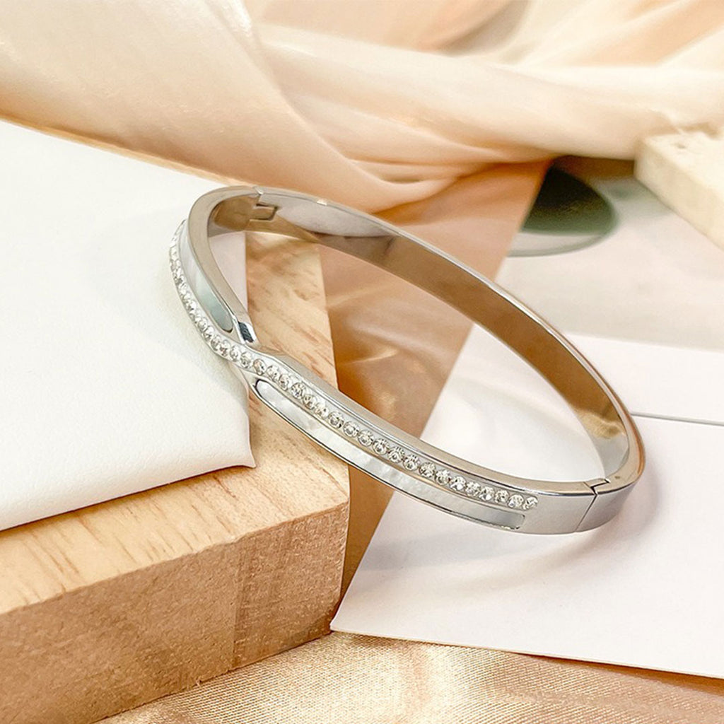 silver cubic zirconia mother of pearl bangle 