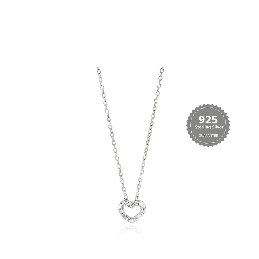 YOUNIQ VANILLA 925 Sterling Silver Open Heart Necklace with Cubic Zirc