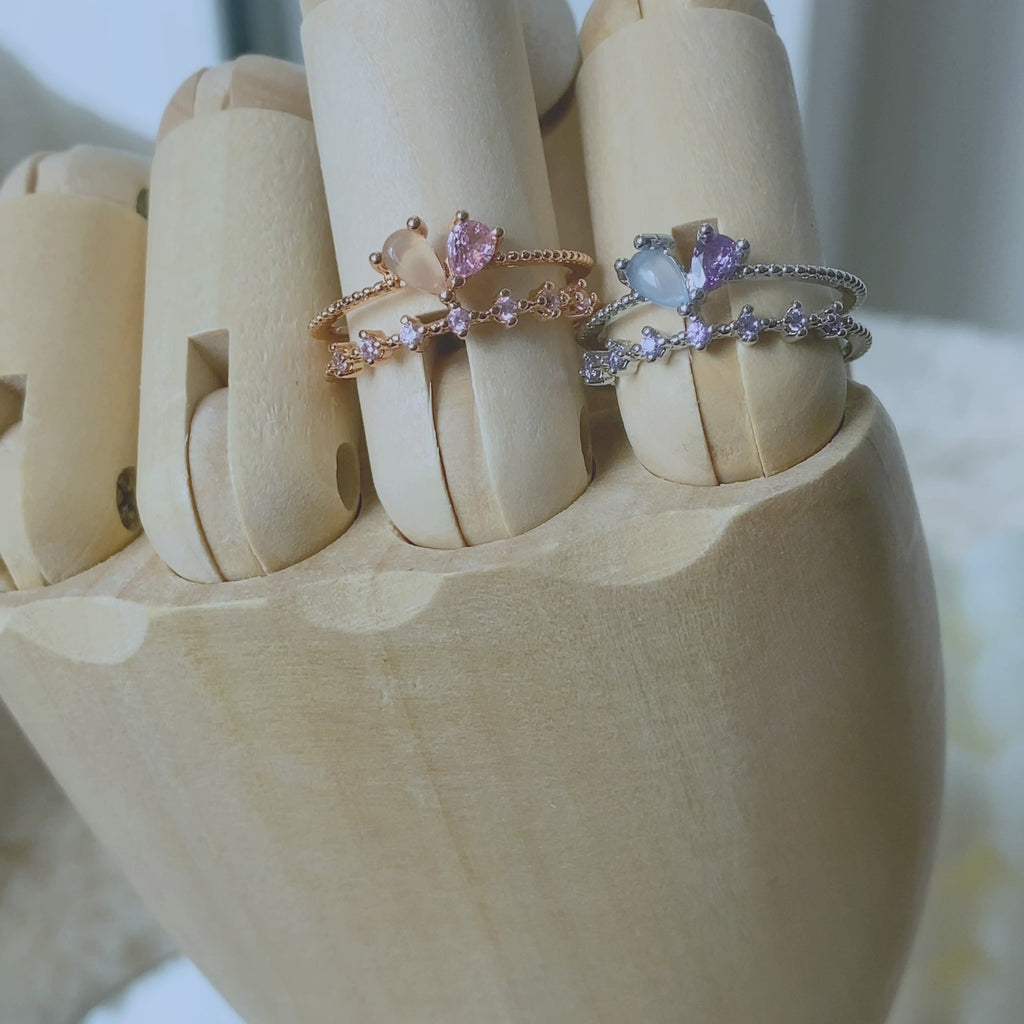 pink silver heart diamond ring