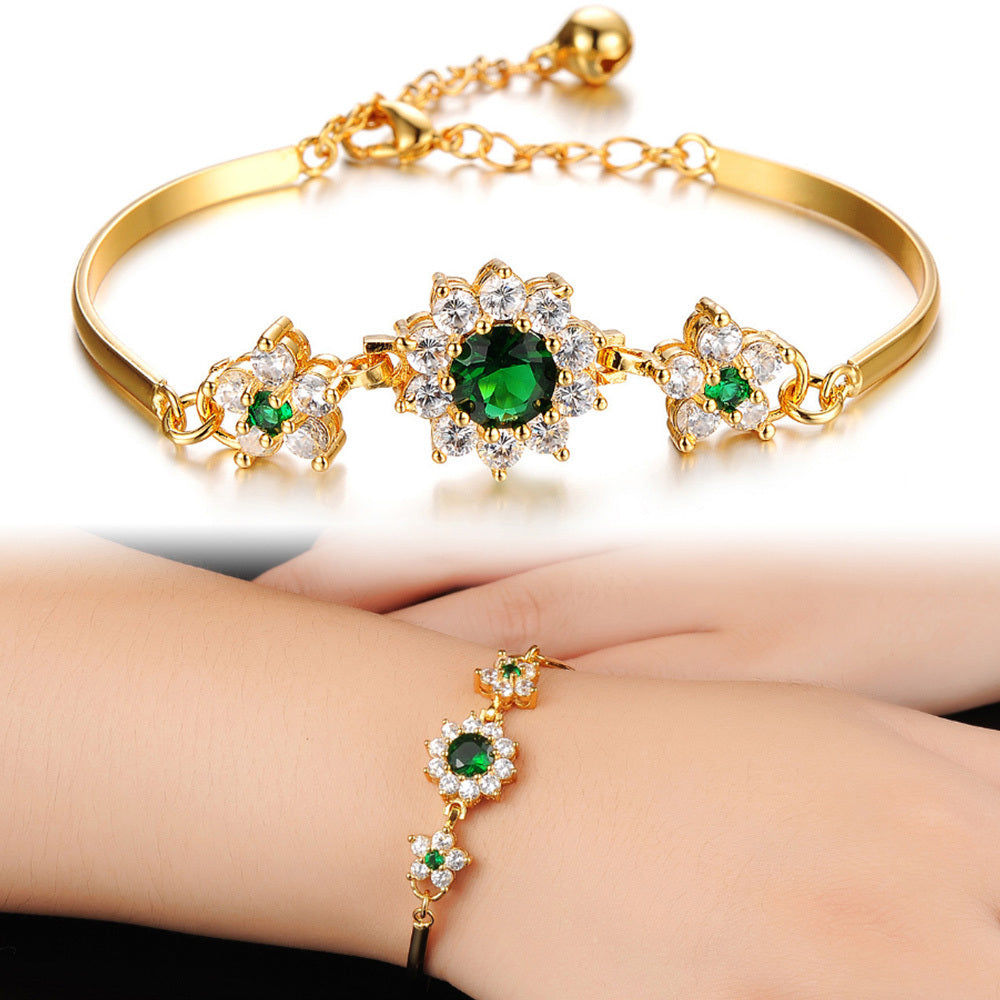 emerald cubic zirconia diamond flower design bangle bracelet